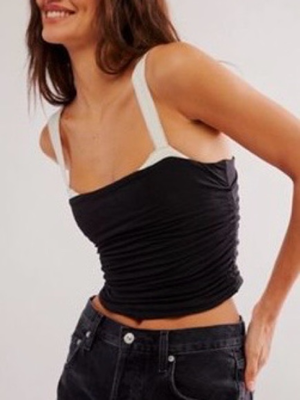 Black and White 2-Tone Ruched Tank Top from Free People
